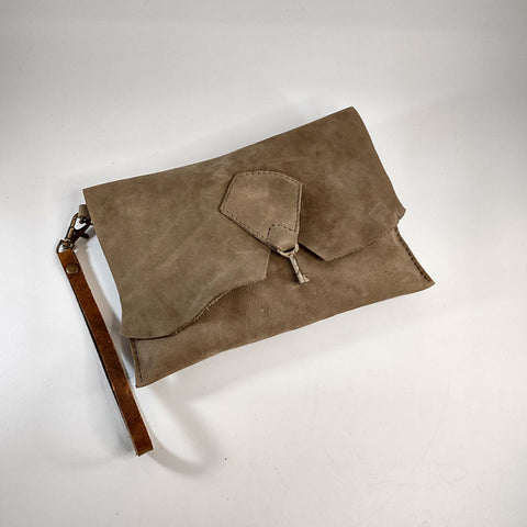 Raw Edge Leather Clutch with Vintage Key by Coterie Leather