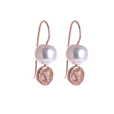 Moon Dot Pearl Earrings Rose Gold Plated by Anne Morgan - Makers Guild in Wales
