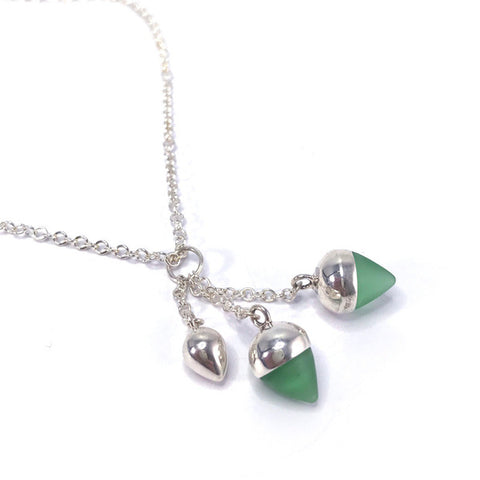 Pale Frosted Green Double Set Glass & Silver Pendant by Ellen Thorpe