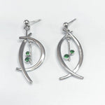 Silver and Tsavorite Asymmetrical Earrings by Selwyn Gale - Makers Guild in Wales