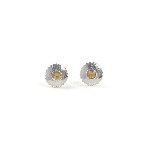 White Gold & Yellow Sapphire Stud Earrings by Selwyn Gale