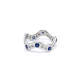 White Gold w. Diamonds & Sapphires Wavy Ring by Selwyn Gale