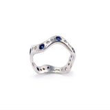 White Gold w. Diamonds & Sapphires Wavy Ring by Selwyn Gale