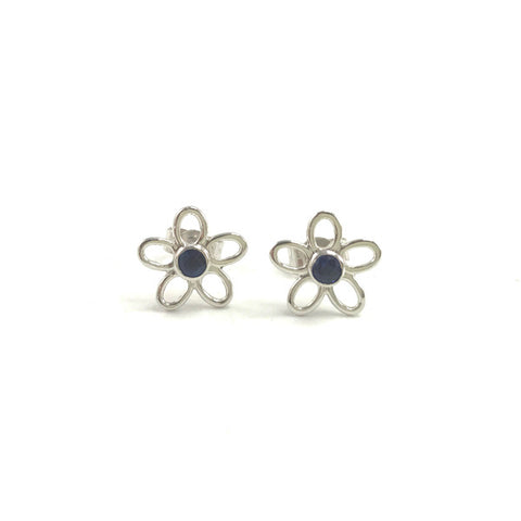 White Gold & Sapphire Flower Earrings by Selwyn Gale